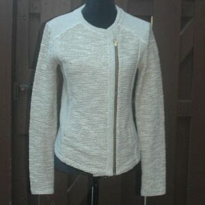 Lucky Brand S Cream & Gold Side Zip Moto Jacket